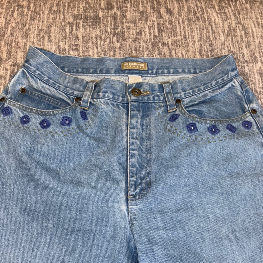 Liz Claiborne High Rise Blue Jeans with Embroidered Waistline